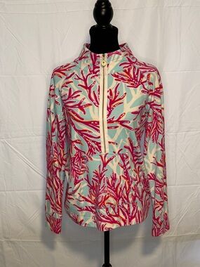 Lilly Pulitzer Pink Coral-Print Half-Zip Pullover